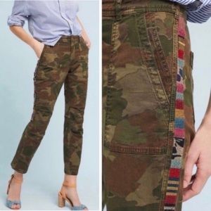 Anthropologie Boho The Wanderer Camo Embroidered Utility Pant 25